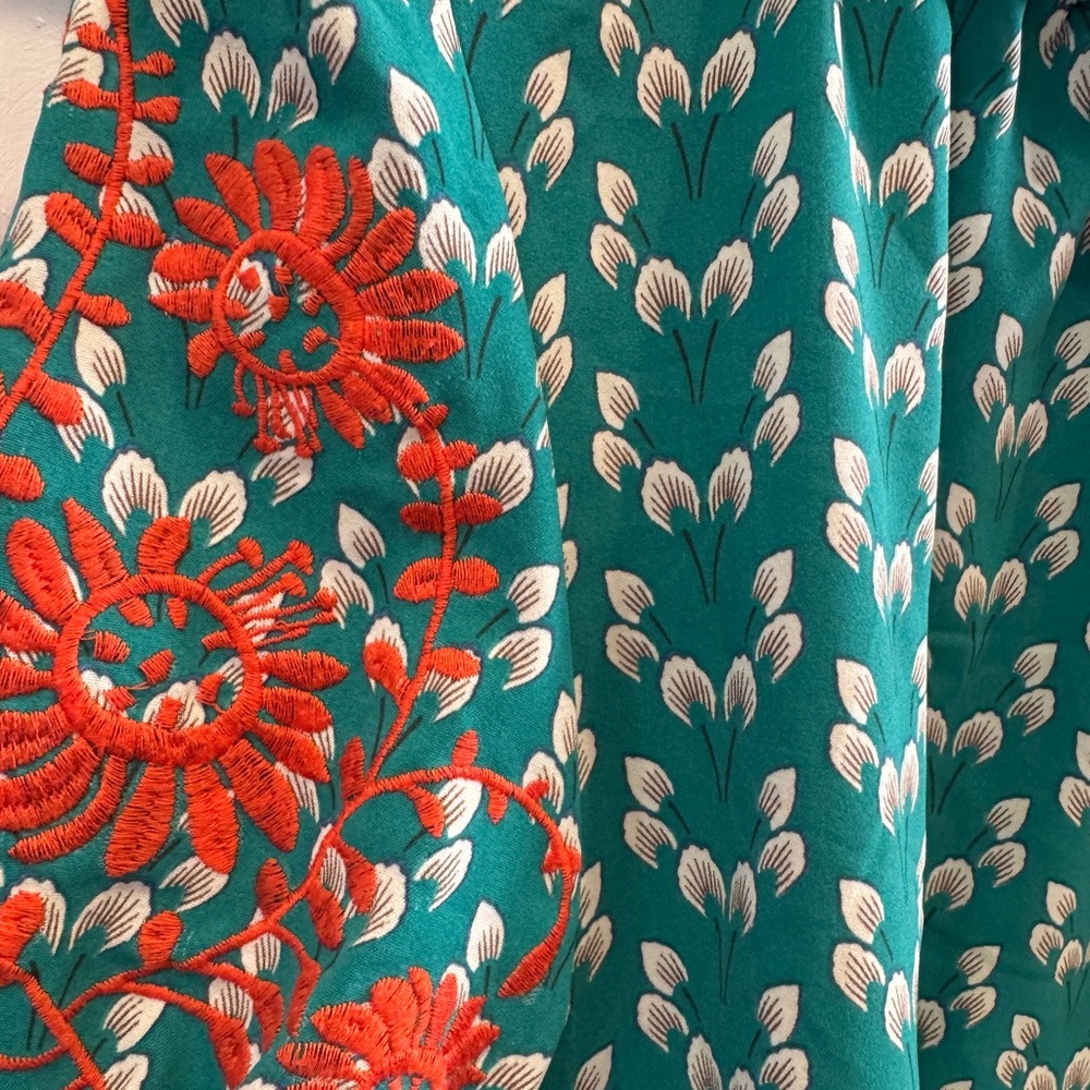 Floral Embroidered Teal Blouse Hapsha
